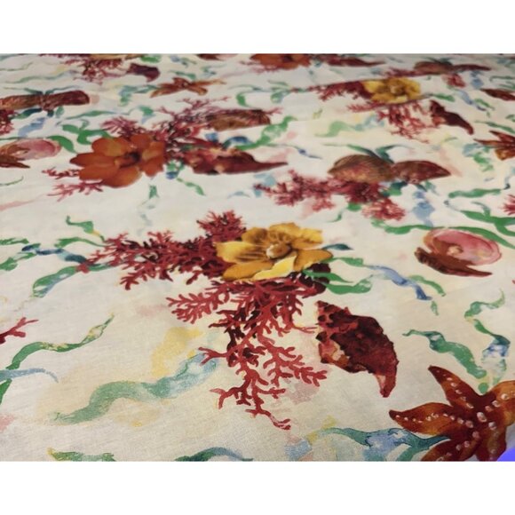 Vtg Waverly? Coastal Tablecloth Seashells Coral Cotton Rectangular Table Top - Picture 5 of 11